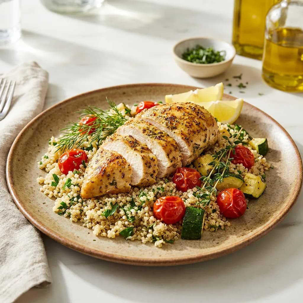 Lemon Herb Chicken with Quinoa and Roasted Vegetables