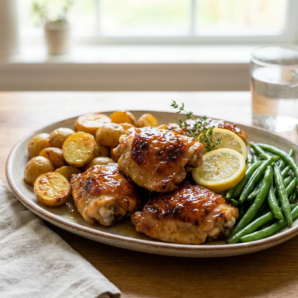 Lemon Marmalade Glazed Chicken with Roasted Potatoes and Green Beans