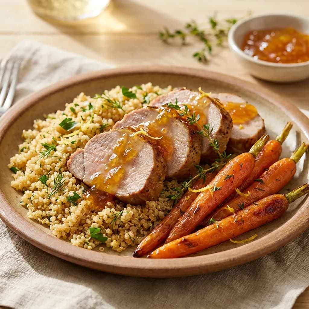 Lemon Marmalade Pork Tenderloin with Herbed Quinoa and Carrots