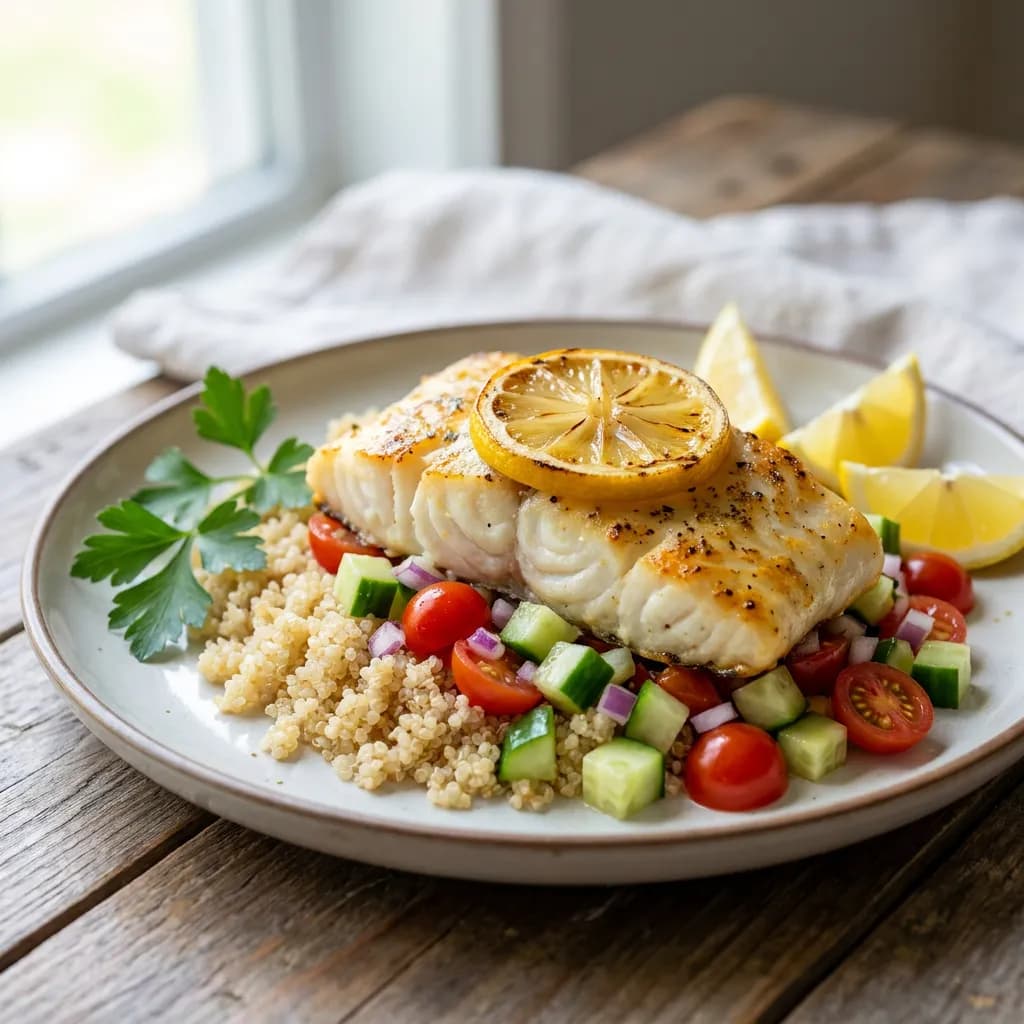 Lemon-Baked Cod with Cucumber Tomato Quinoa Relish