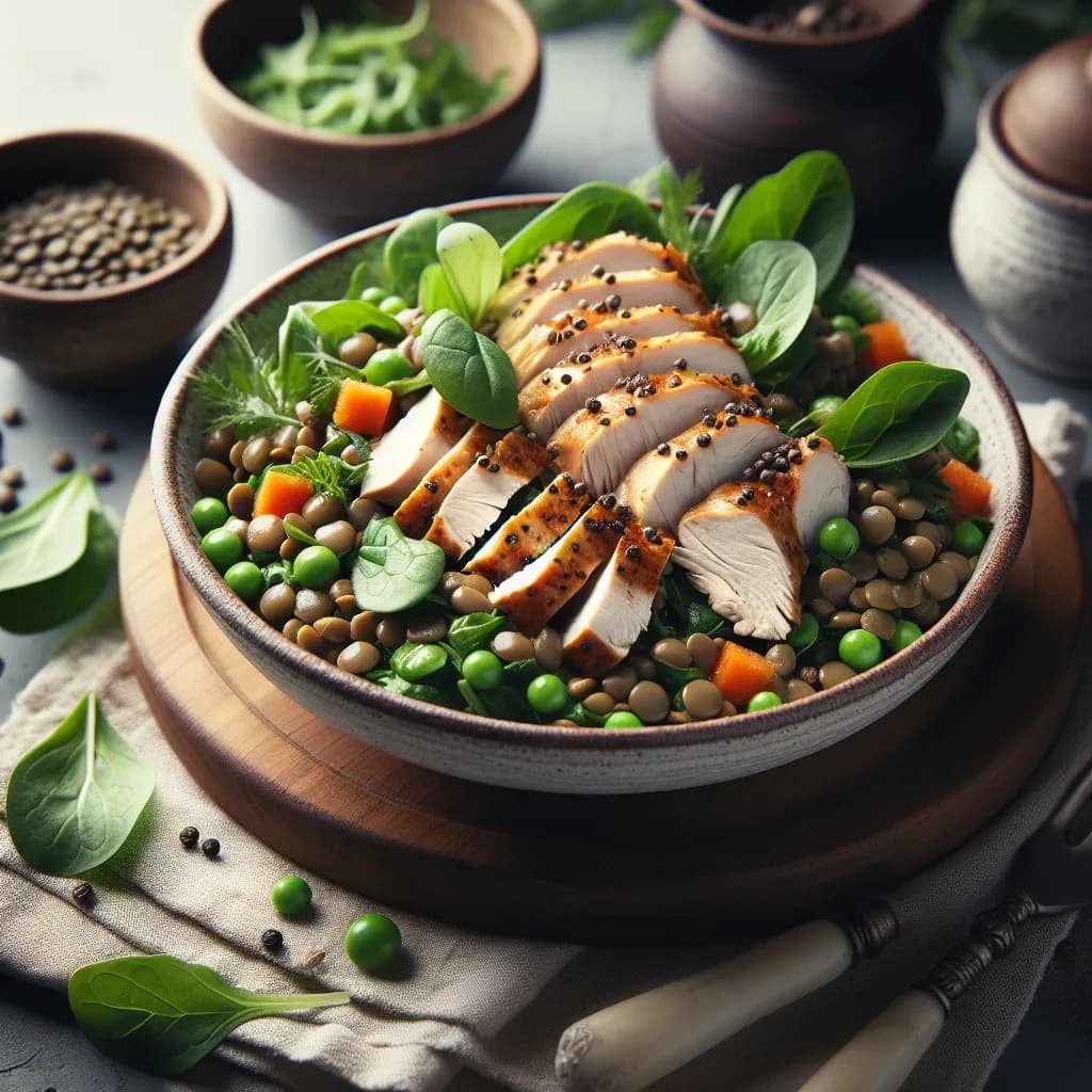 Lentil and Chicken Salad with Sorrel