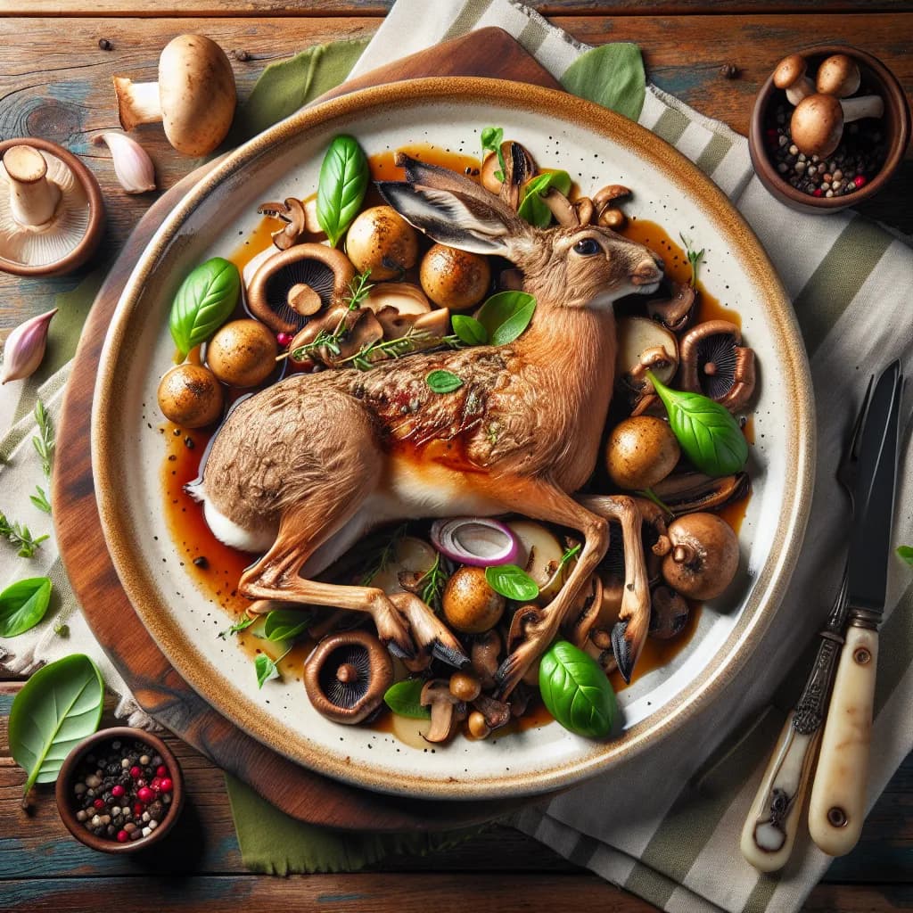 Lepre al Forno con Funghi