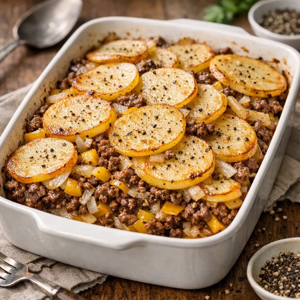 Light Potato & Beef Pepper Bake