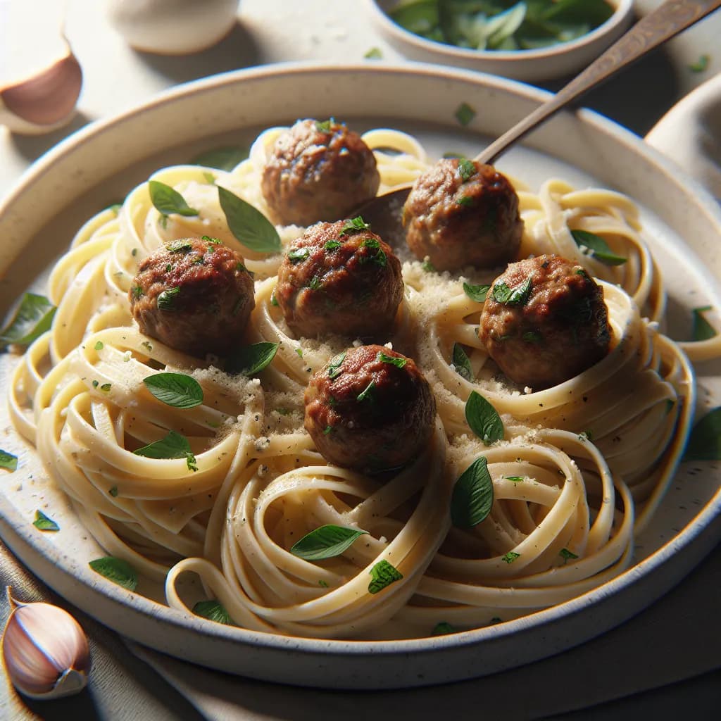 Linguine with Garlic Meatballs