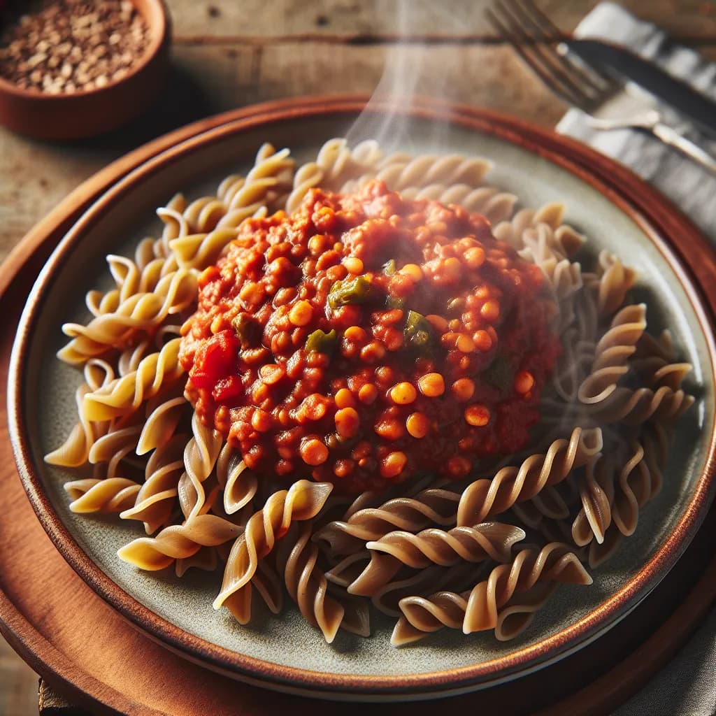 Linsen-Bolognese mit Vollkornnudeln