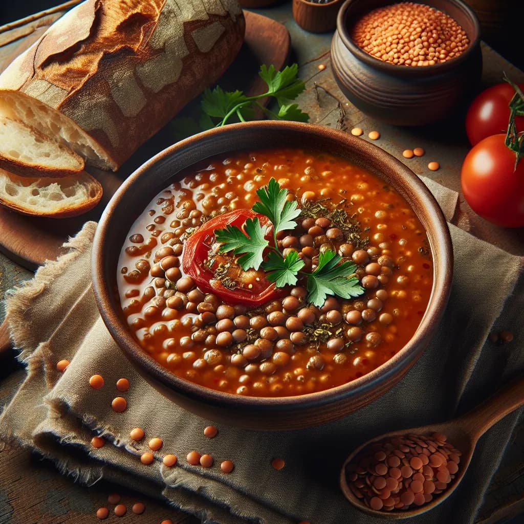 Linsensuppe mit Tomaten