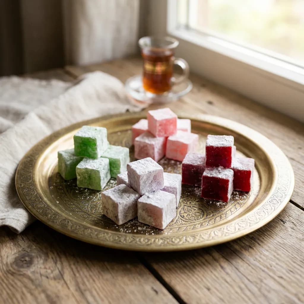 Loukoums assortis à la menthe, à la rose, à la lavande et à la fraise