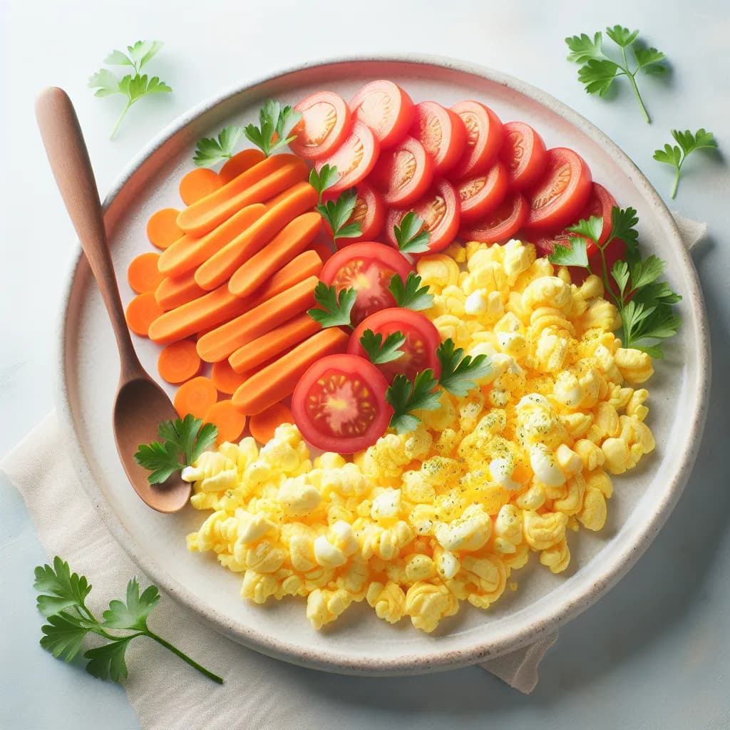 Low Calorie Scrambled Eggs with Carrot and Tomato