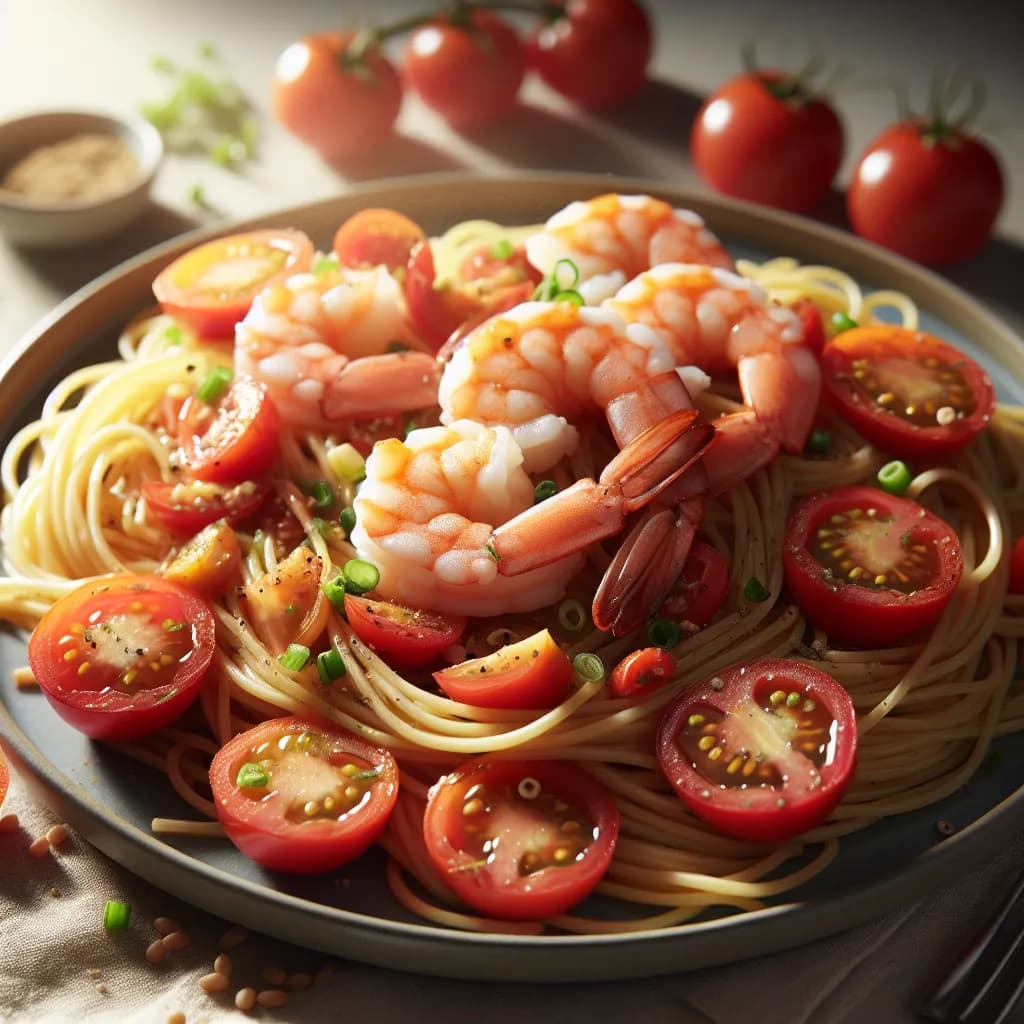 Low Carb Spaghetti with Tomato and Shrimp
