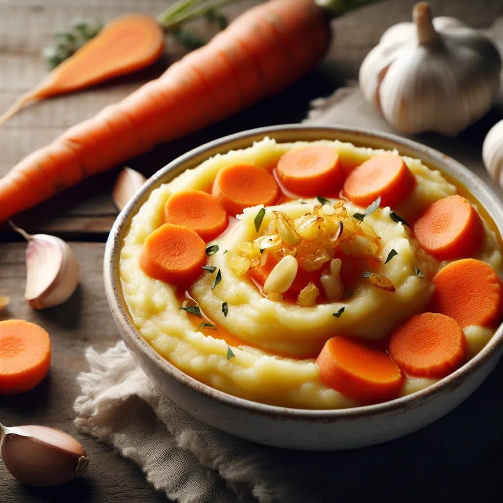 Möhren-Kartoffel-Püree mit Knoblauch