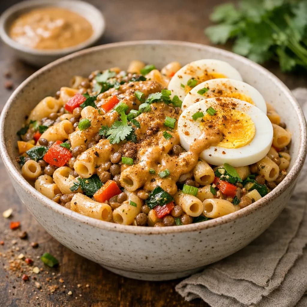 Macaroni aux lentilles et beurre de cacahuète