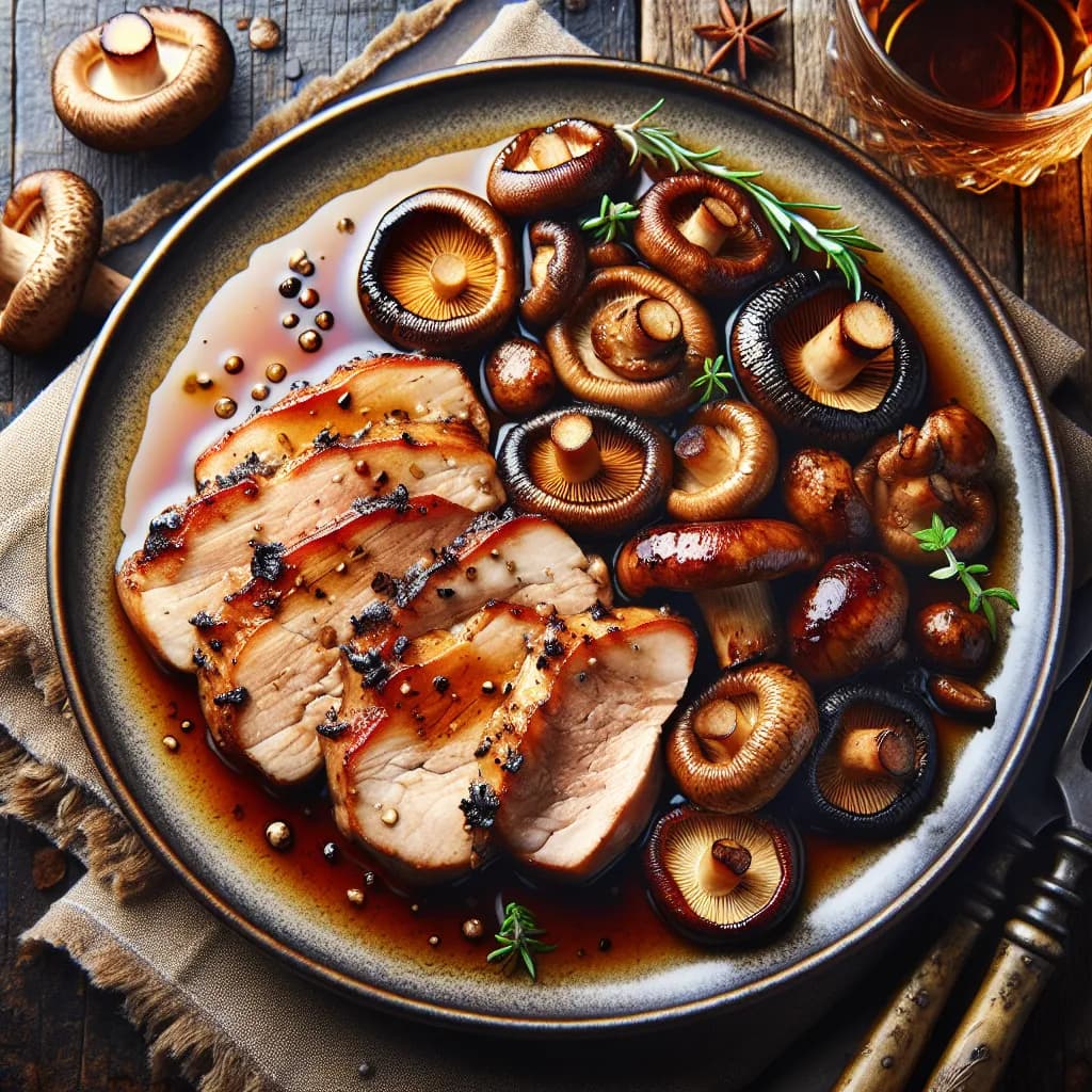 Maiale al Whisky con Salsa di Funghi Shiitake