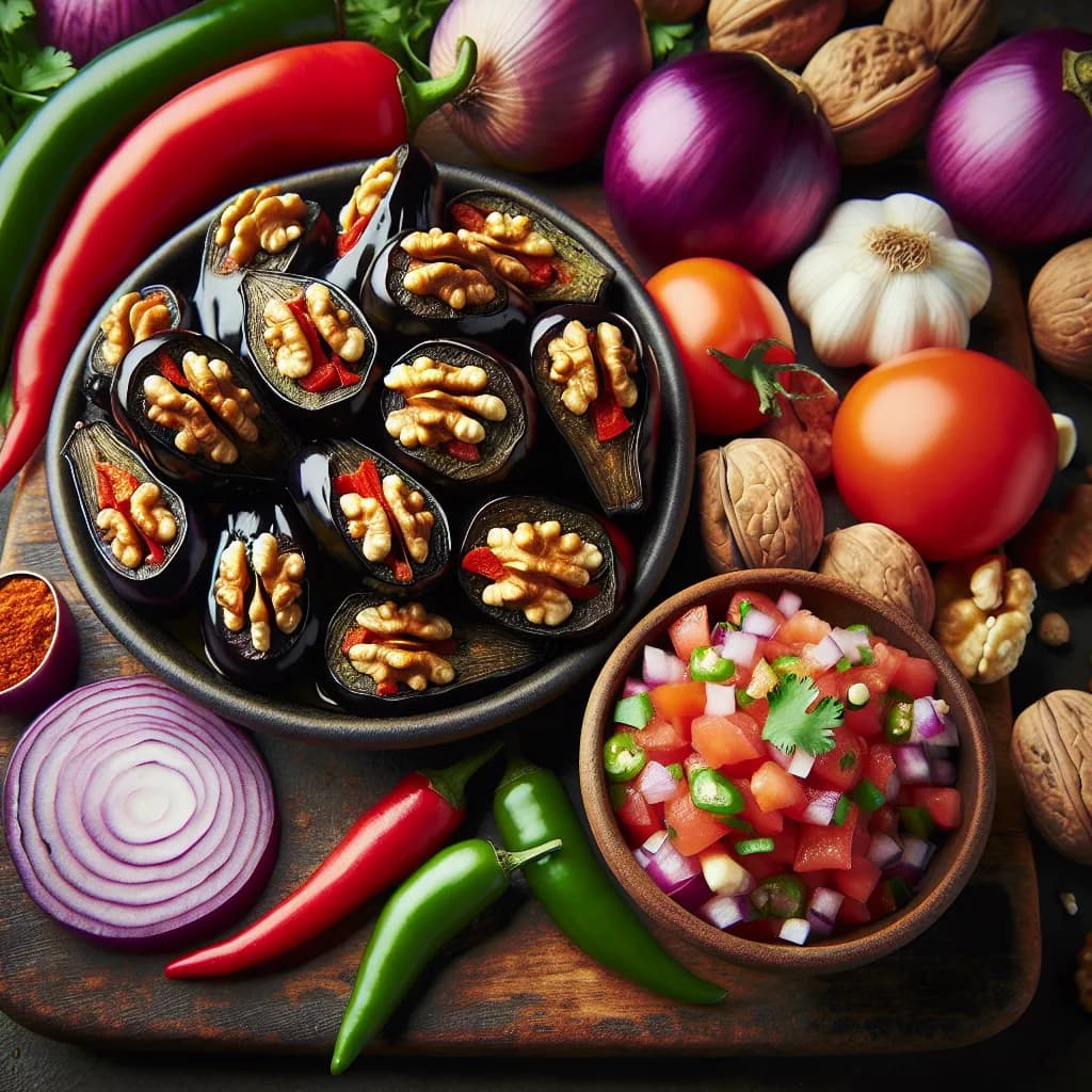 Makdus and Tomato Salsa