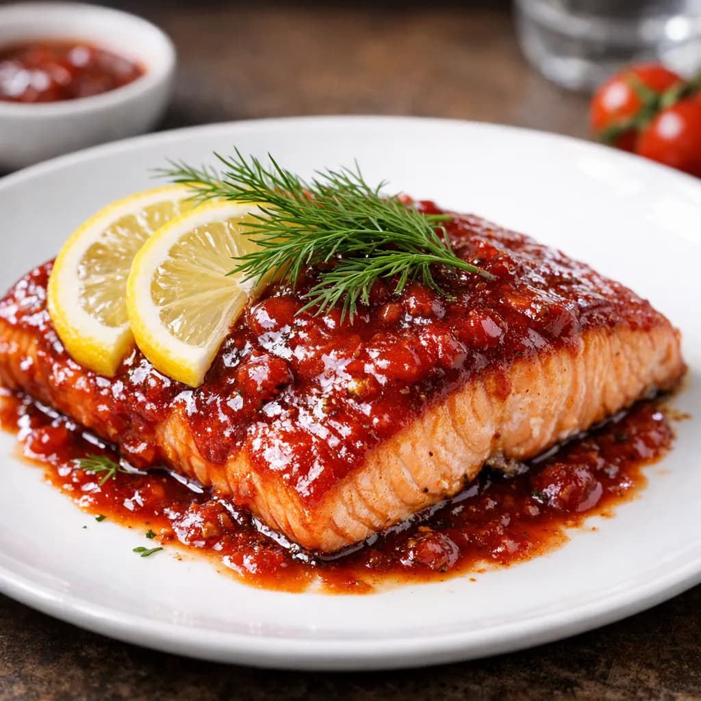 Marsala Marinara Glazed Salmon