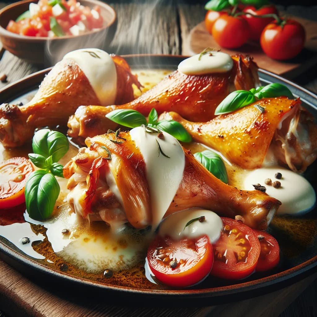Mediterrane Hühnerkeulen mit Mozzarella