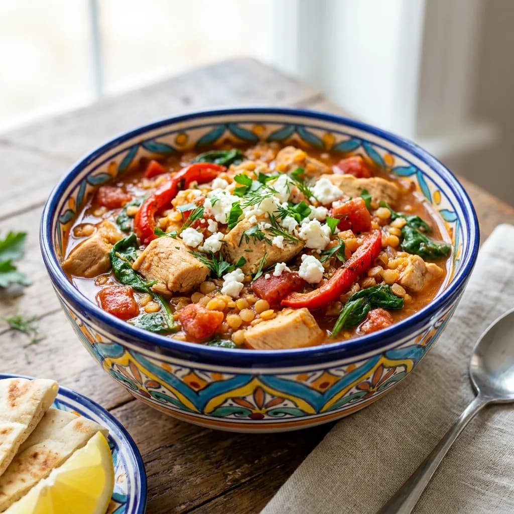 Mediterranean Chicken Chili with Red Lentils