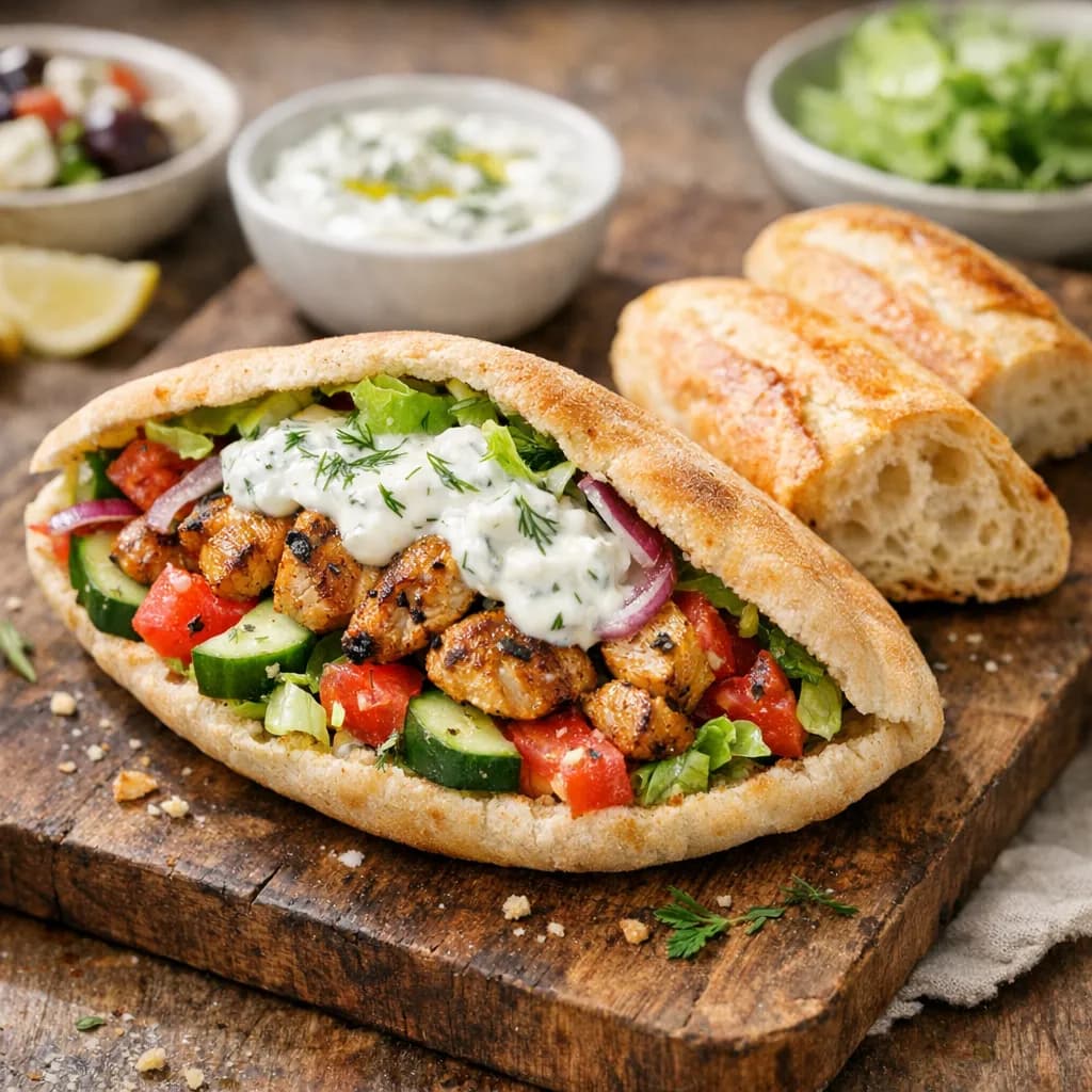 Mediterranean Chicken Pita with Greek Yogurt Sauce