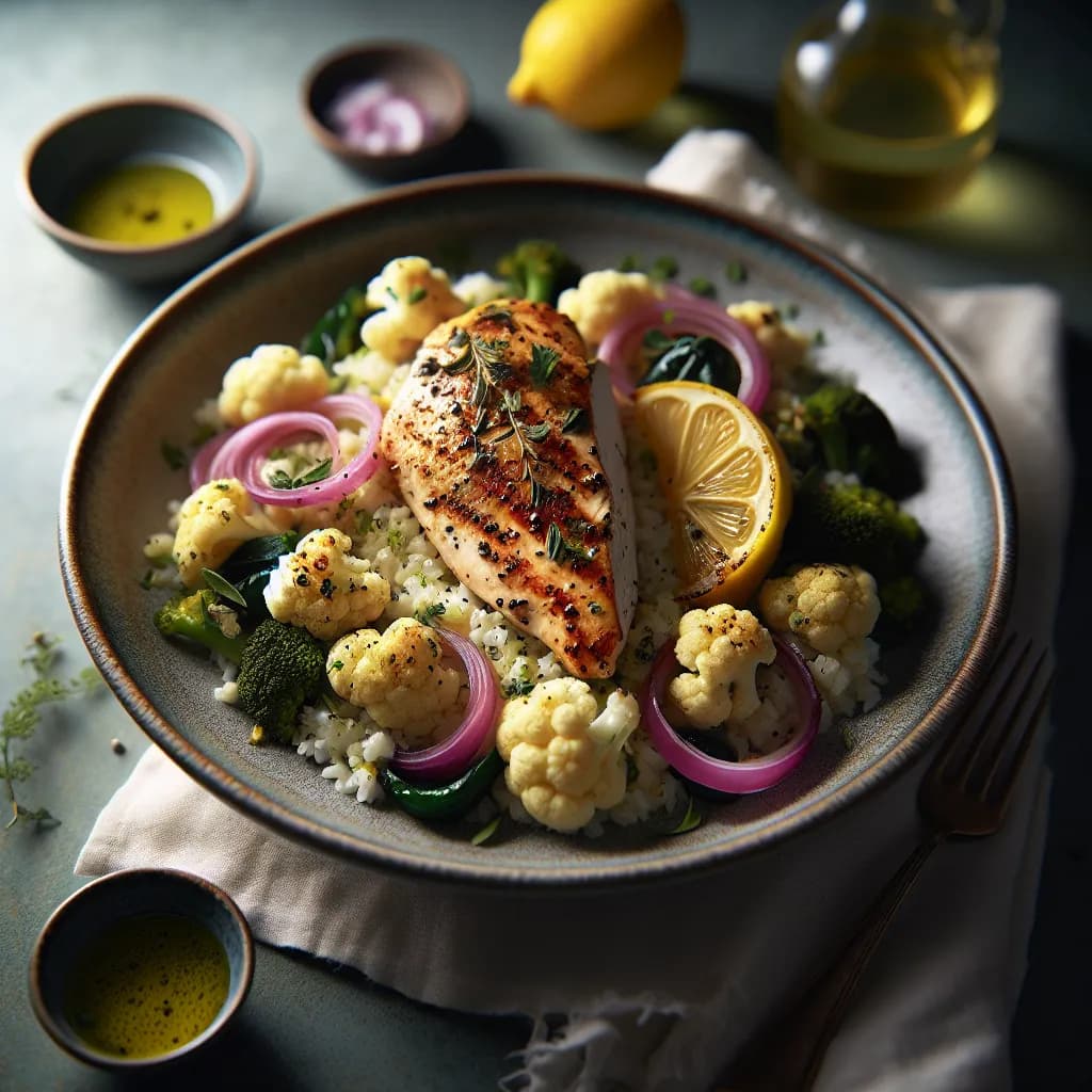 Mediterranean Chicken with Cauliflower Rice