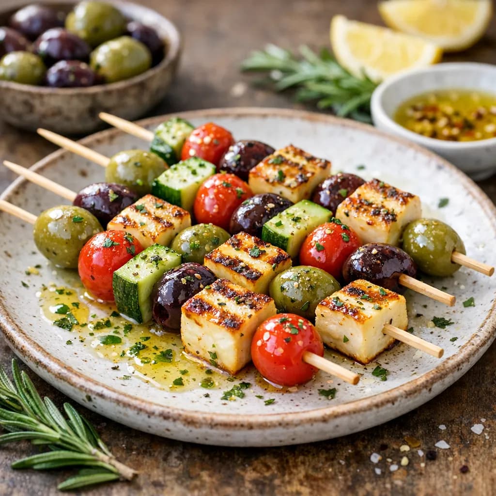 Mediterranean Halloumi & Olive Skewers