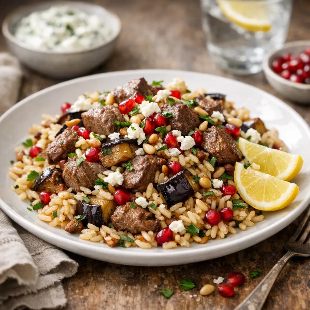 Mediterranean Lamb and Eggplant Pilaf