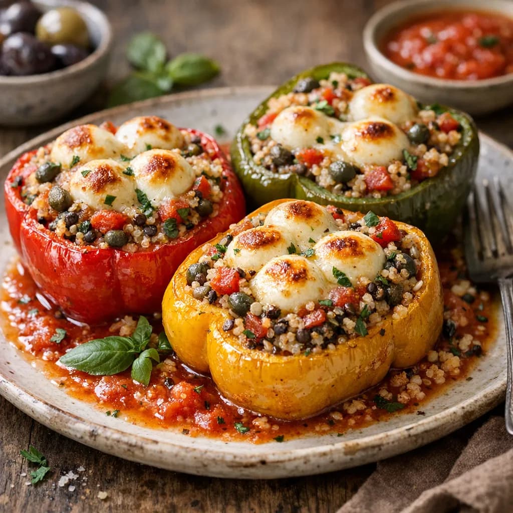 Mediterranean Quinoa Stuffed Bell Peppers with Mozzarella