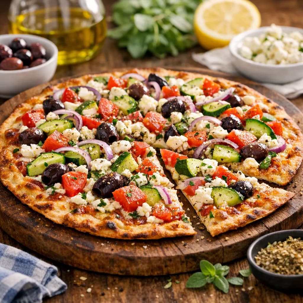 Mediterranean Style Extra Crispy Thin Crust Greek Pizza