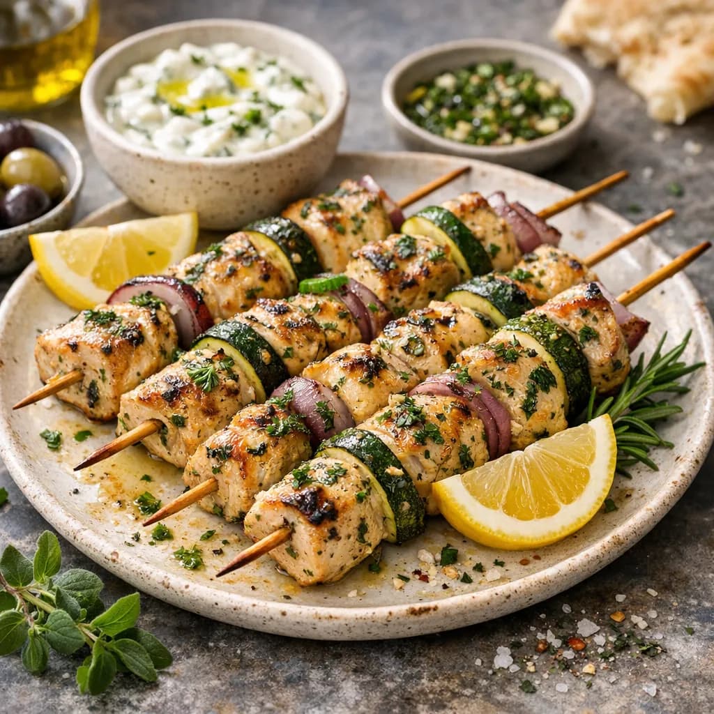 Mediterranean Style Lemon Herb Chicken Skewers