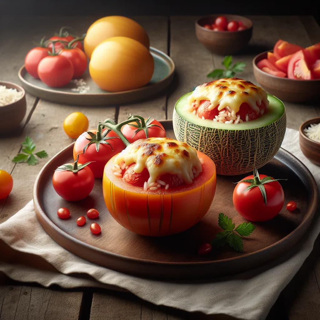 Melon et Tomate Farcis au Riz