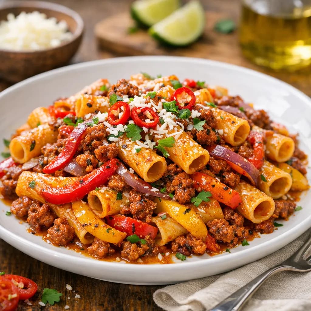 Mexican Chorizo Pasta with Roasted Peppers