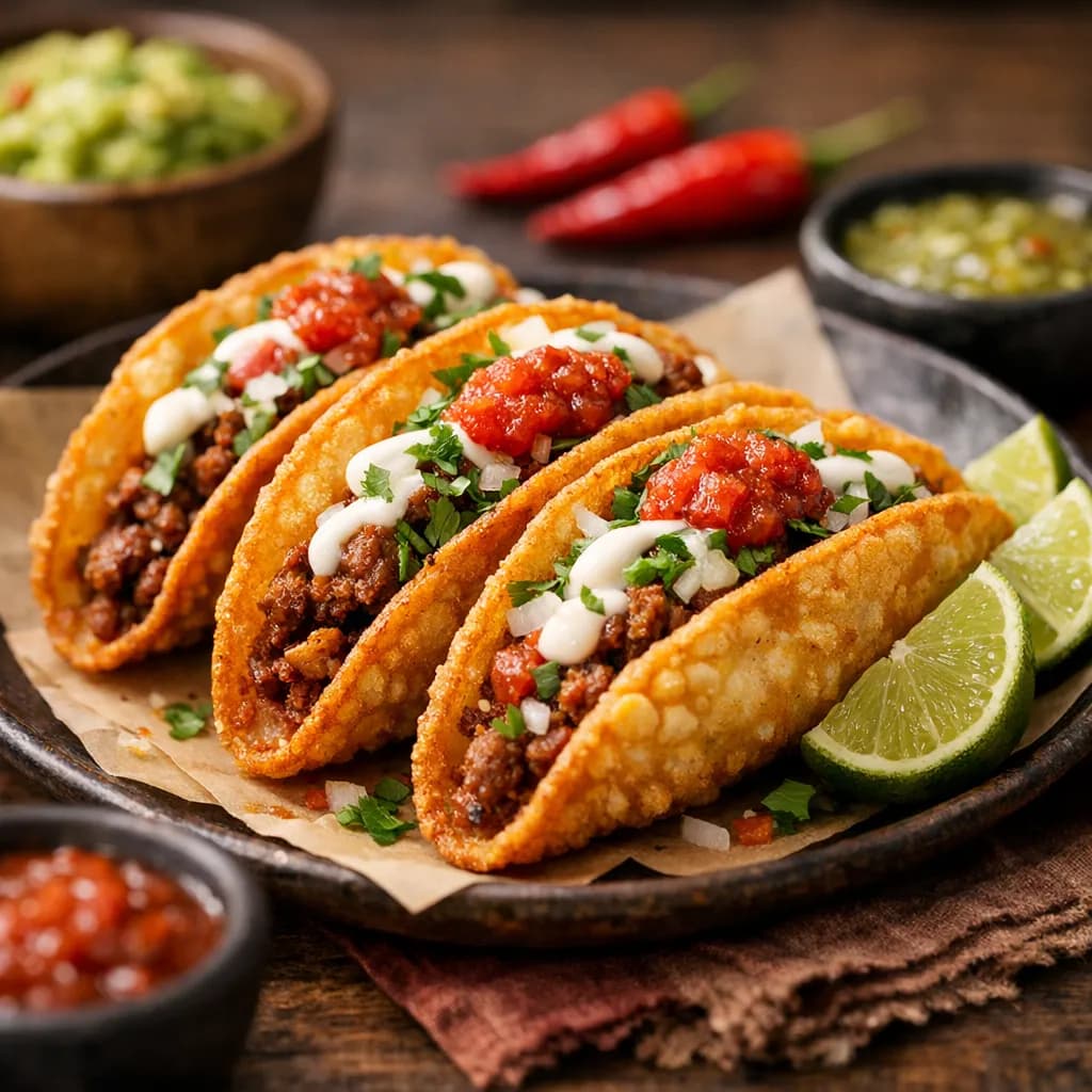 Mexican Style Fried Corn Tortilla Tacos
