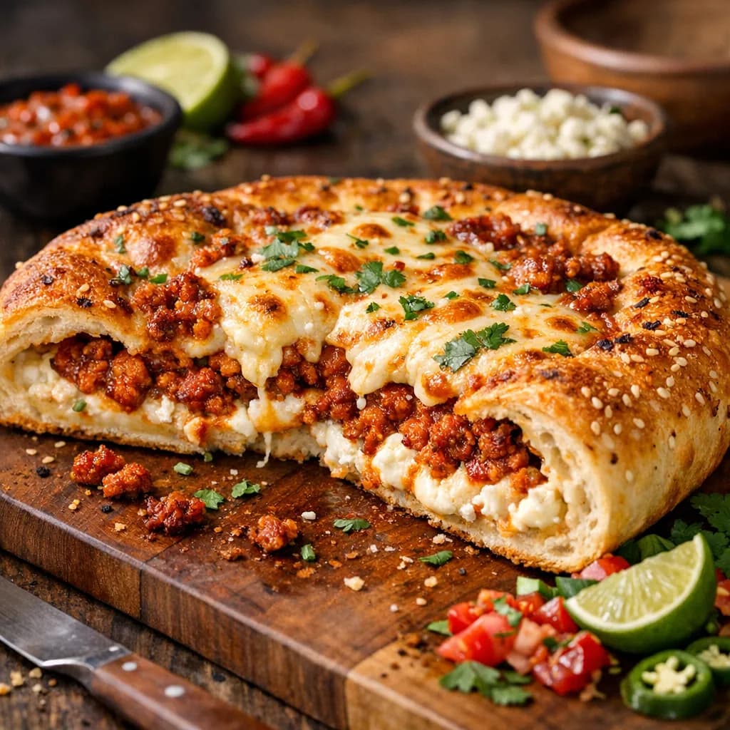 Mexican Style Ricotta & Chorizo Stuffed Pizza