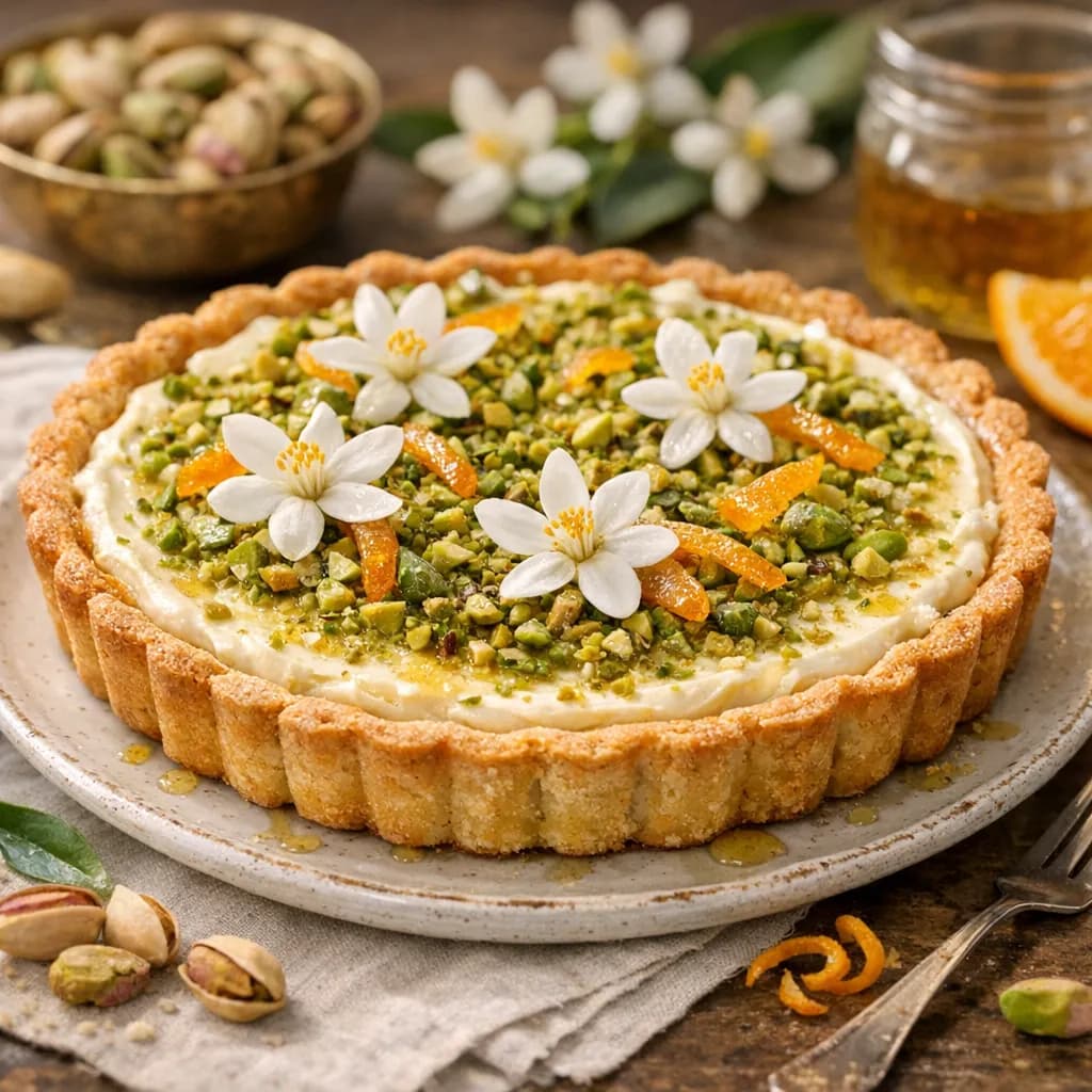 Middle Eastern Pistachio Orange Blossom Mascarpone Tart