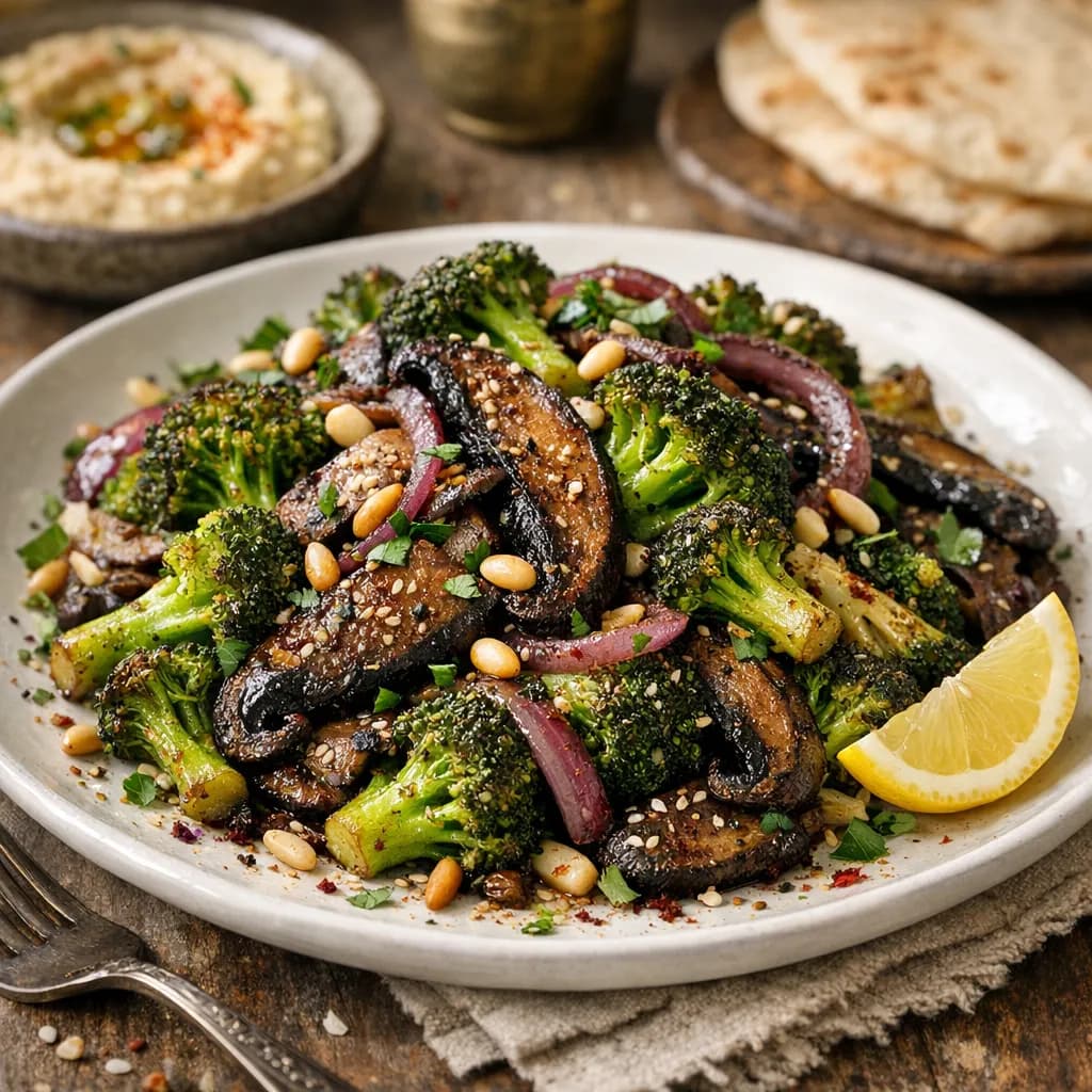 Middle Eastern-Style Broccoli and Portobello Mushroom Sauté