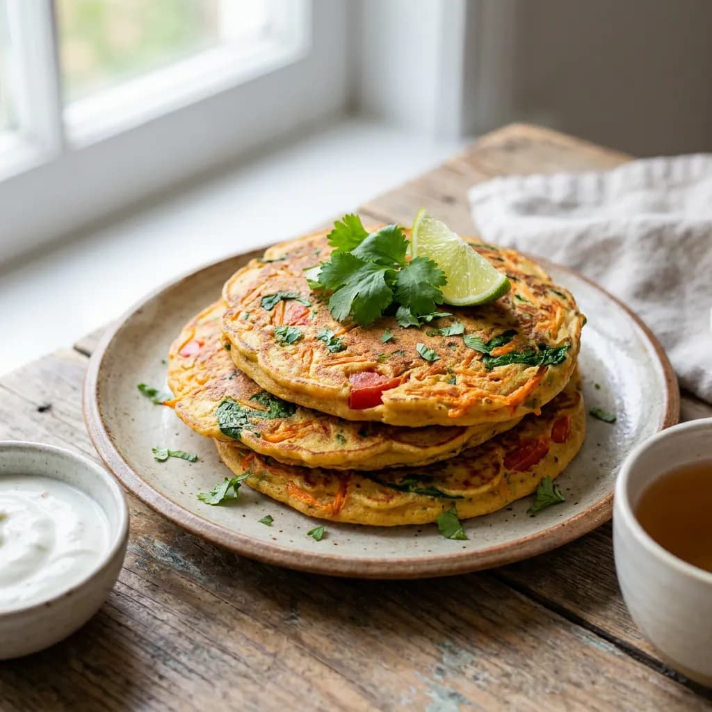 Mild Carrot and Tomato Chickpea Flour Pancakes