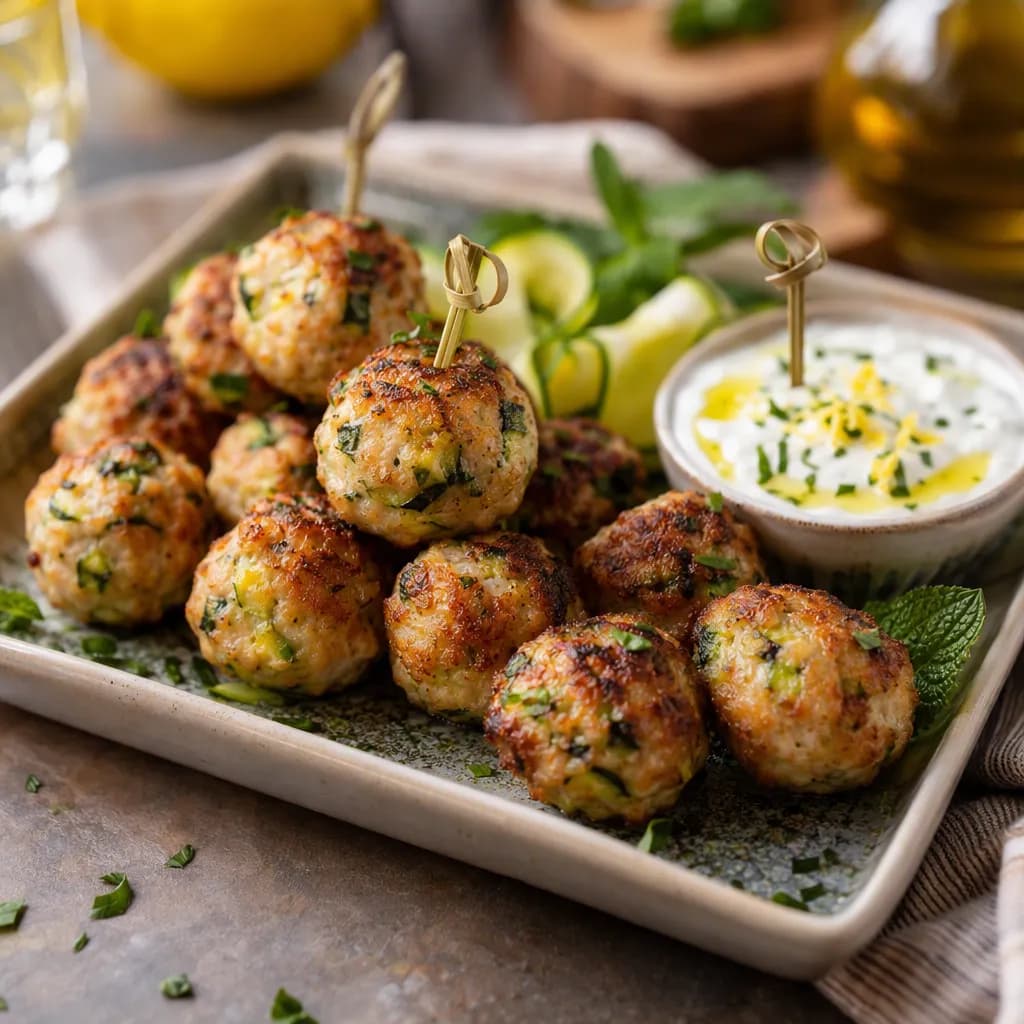 Mini polpette di tacchino e zucchine con salsa allo yogurt