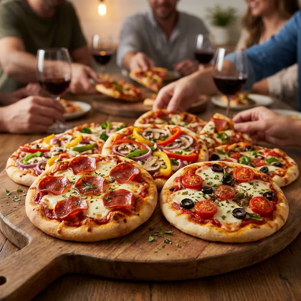 Mini-pizzas assorties au pepperoni et légumes colorés