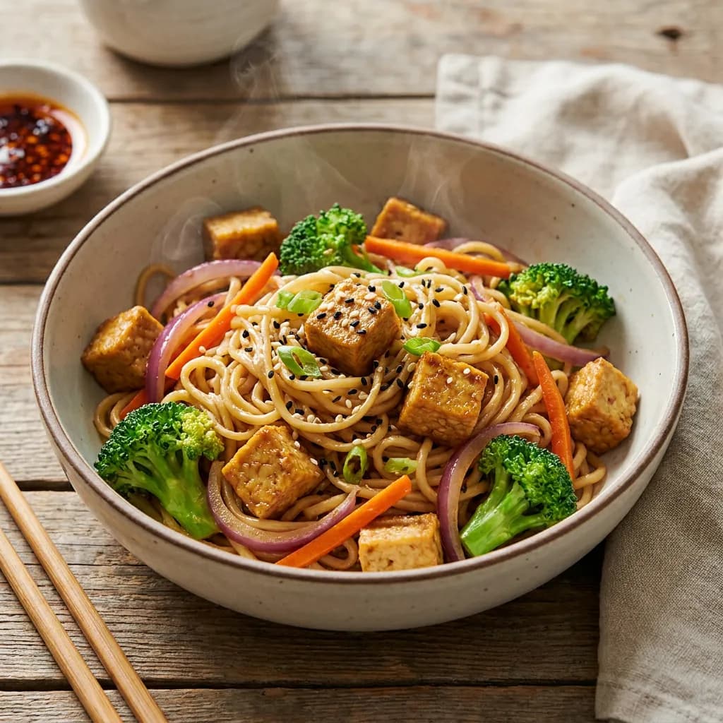 Miso Sesame Hempeh Ramen Stir-Fry