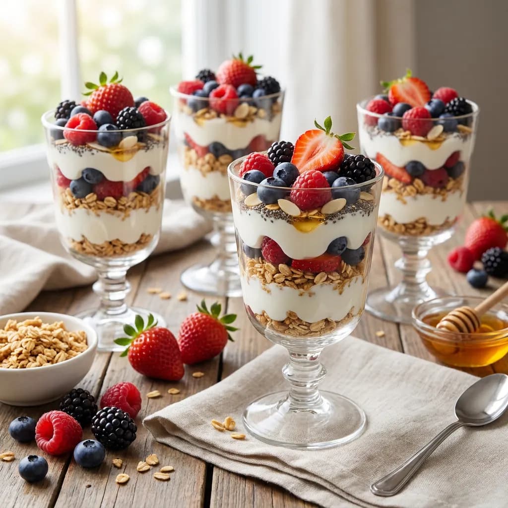 Mixed Berry Greek Yogurt Breakfast Parfaits