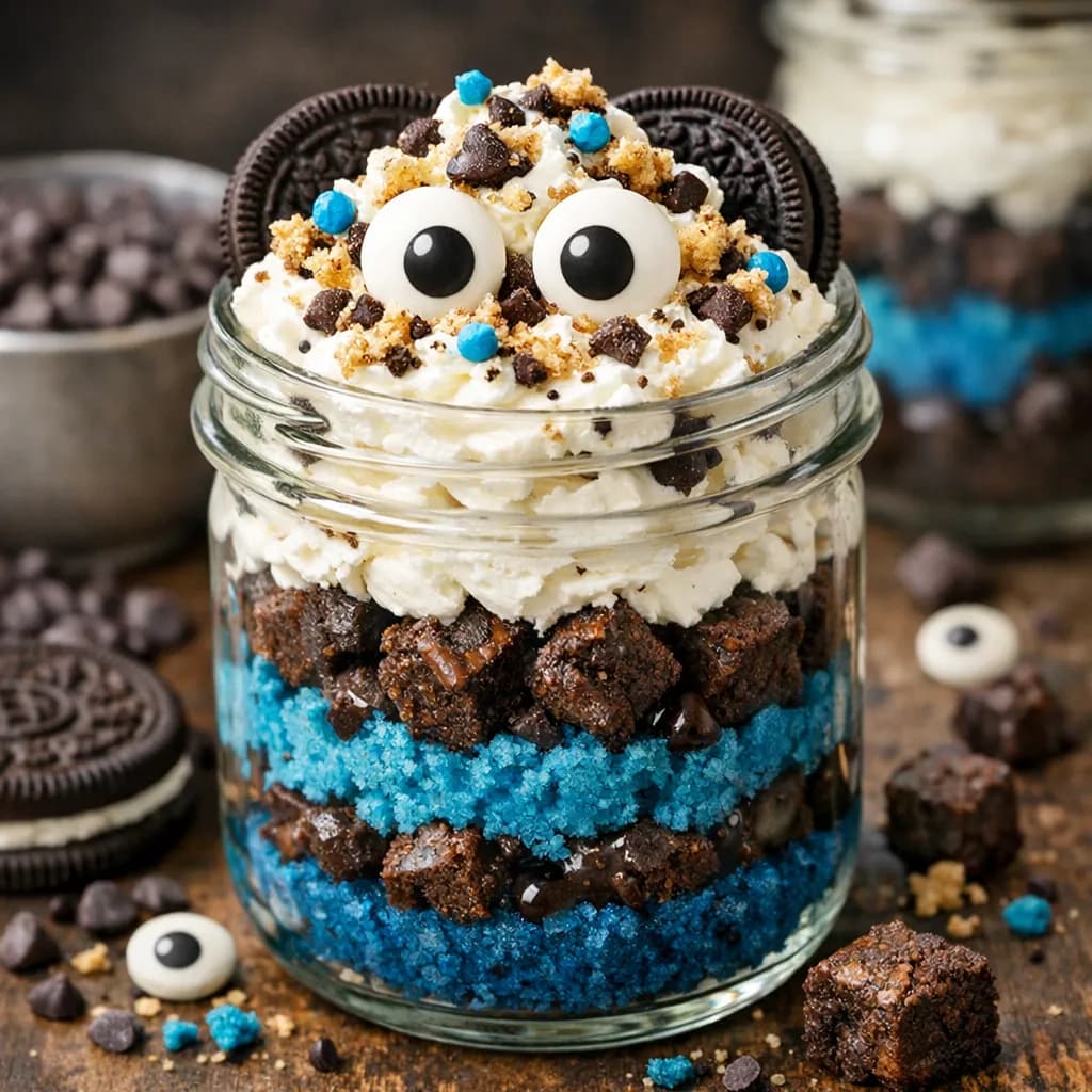 Monster Blue Velvet Brownie Dessert Jar