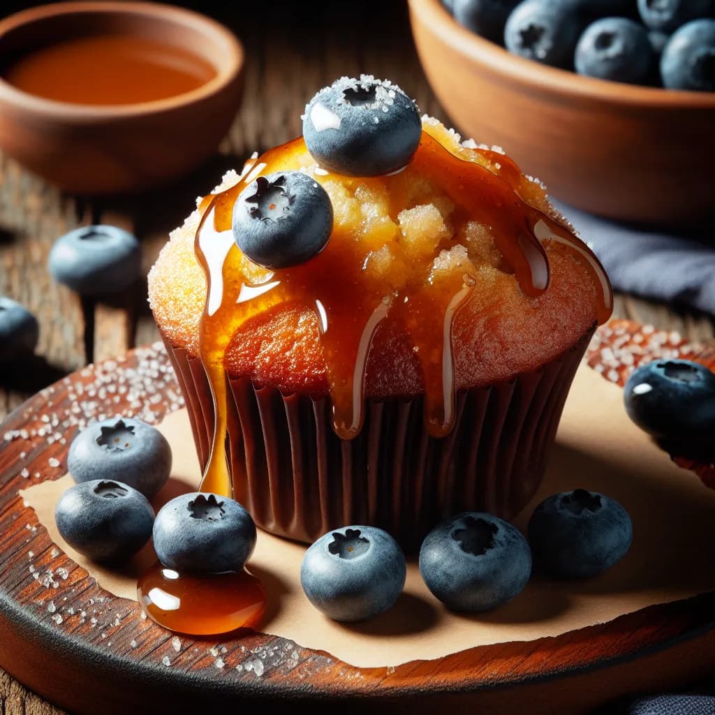Muffin con Salsa al Caramello Salato e Mirtilli