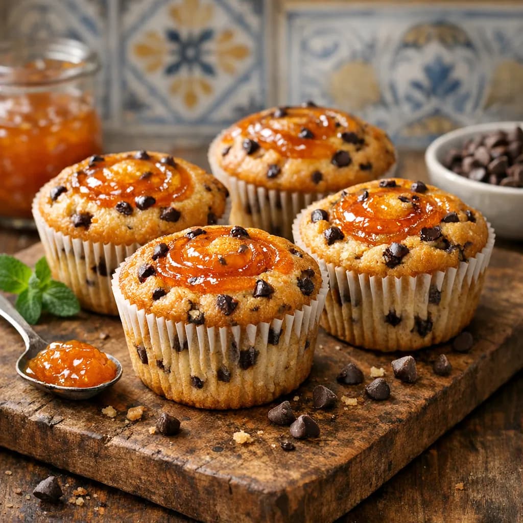 Muffin di Riso con Gocce di Cioccolato e Marmellata di Albicocche
