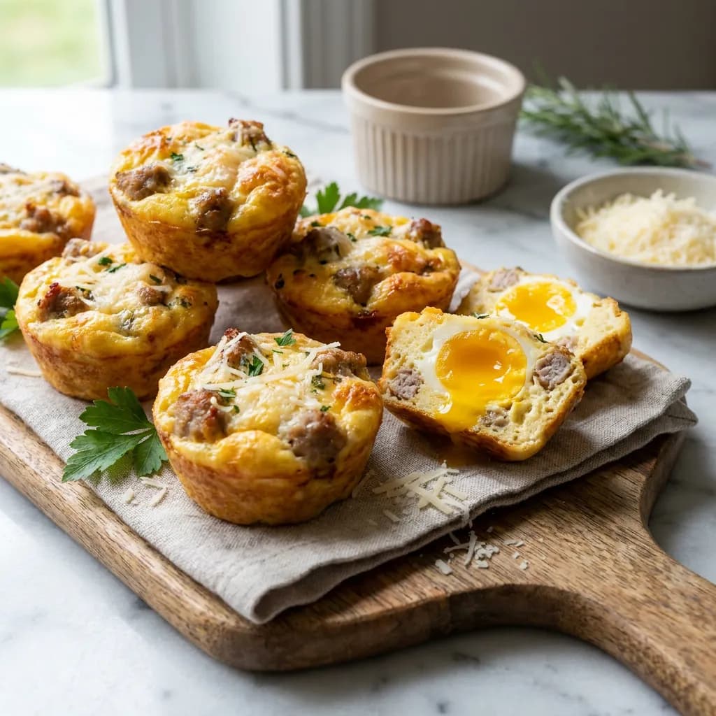 Muffin salati di uova intere, Parmigiano e salsiccia