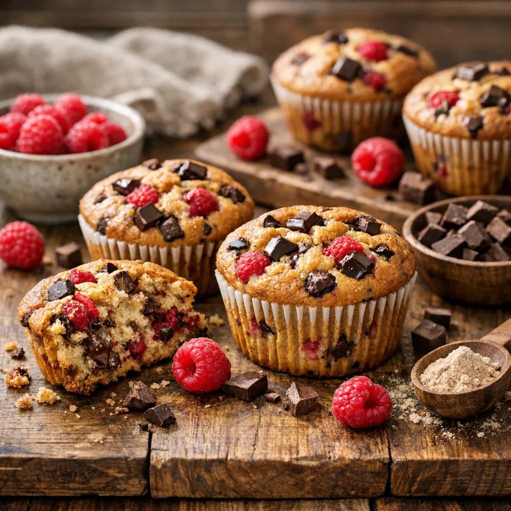 Muffins moelleux protéinés chocolat-framboise