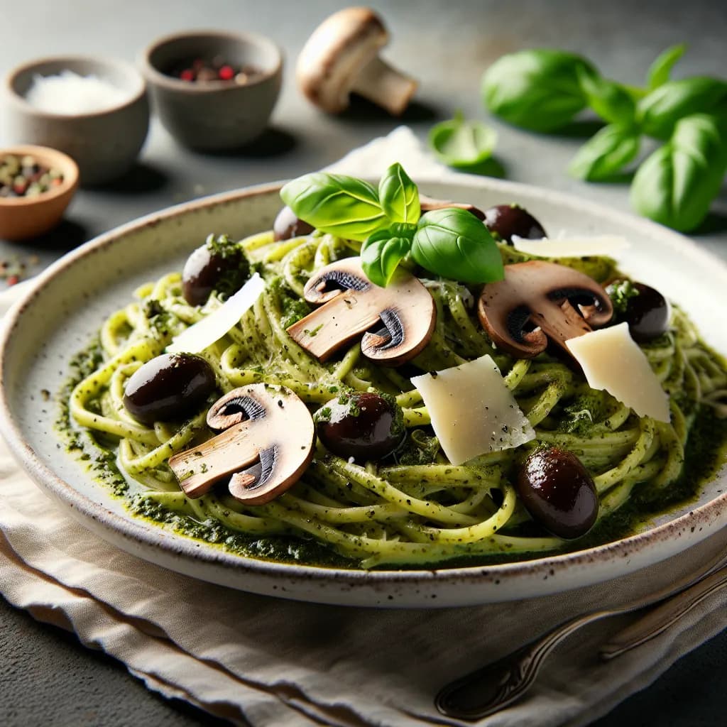 Mushroom and Olive Pesto Pasta