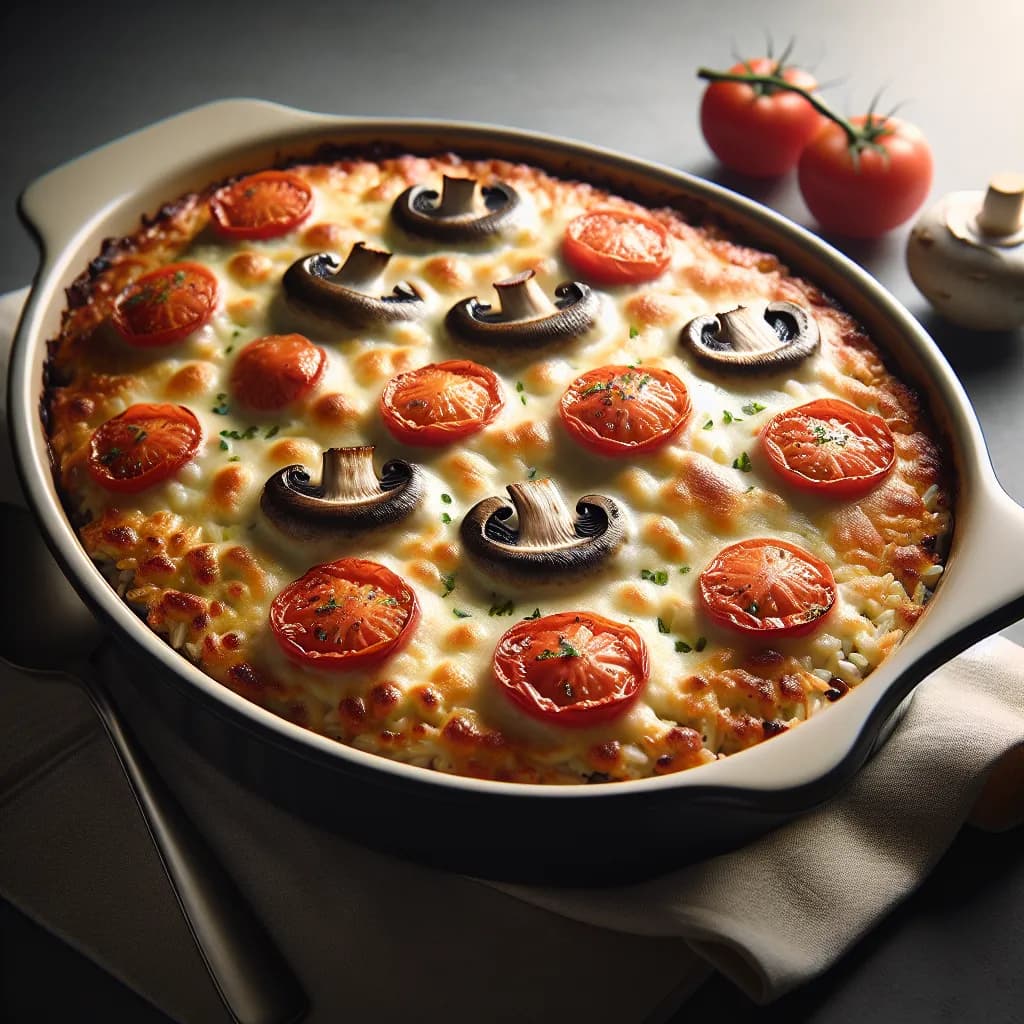 Mushroom and Tomato Rice Bake