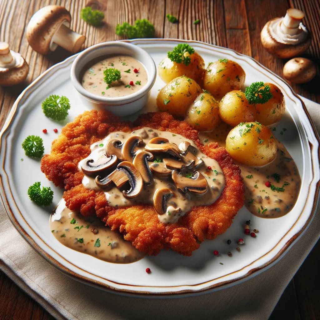 Naturschnitzel mit Pilzrahmsauce