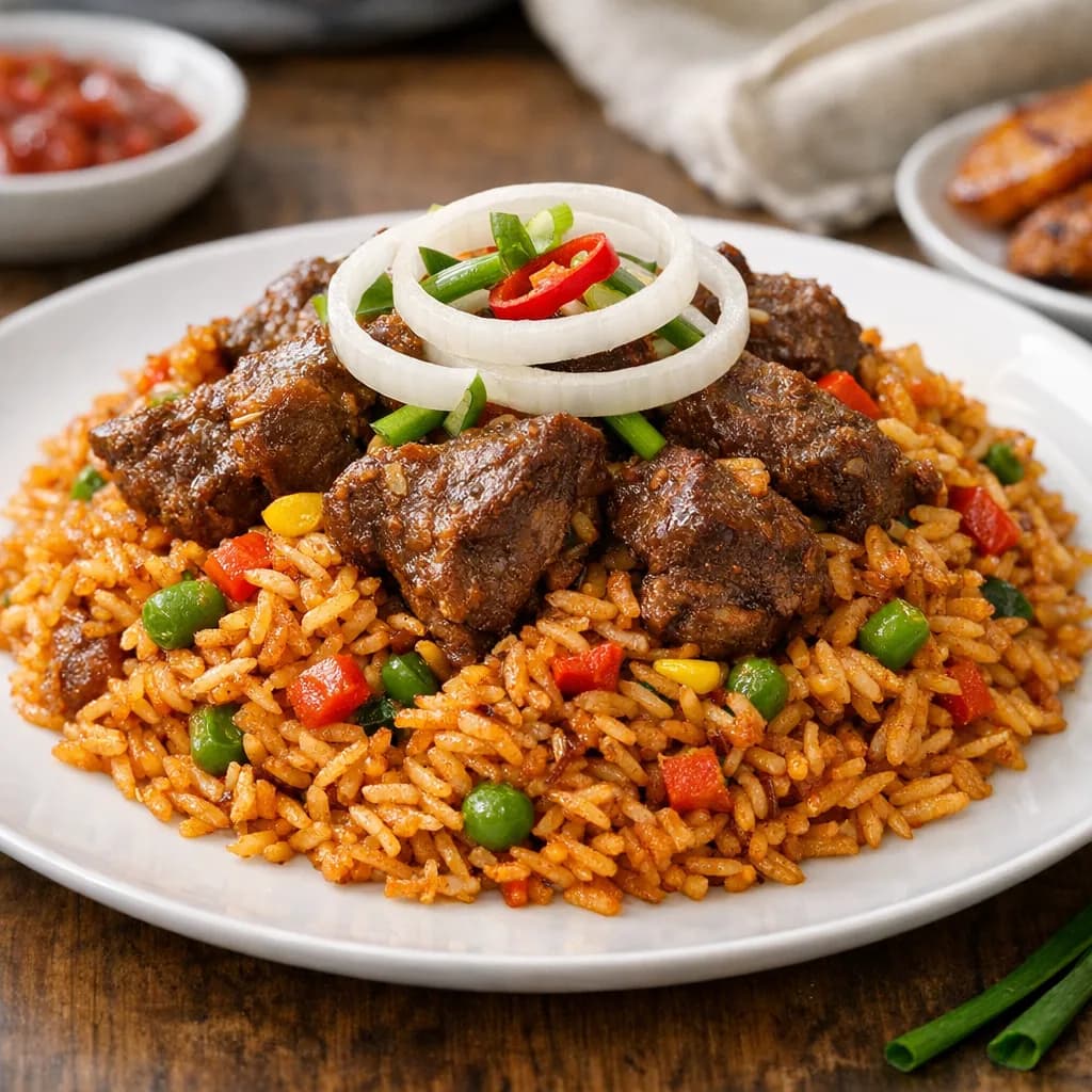 Nigerian Goat Meat Jollof Rice