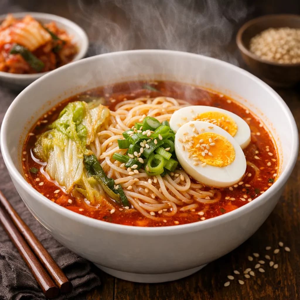 North Korean Spicy Noodle Soup (Raengmyon Guk)