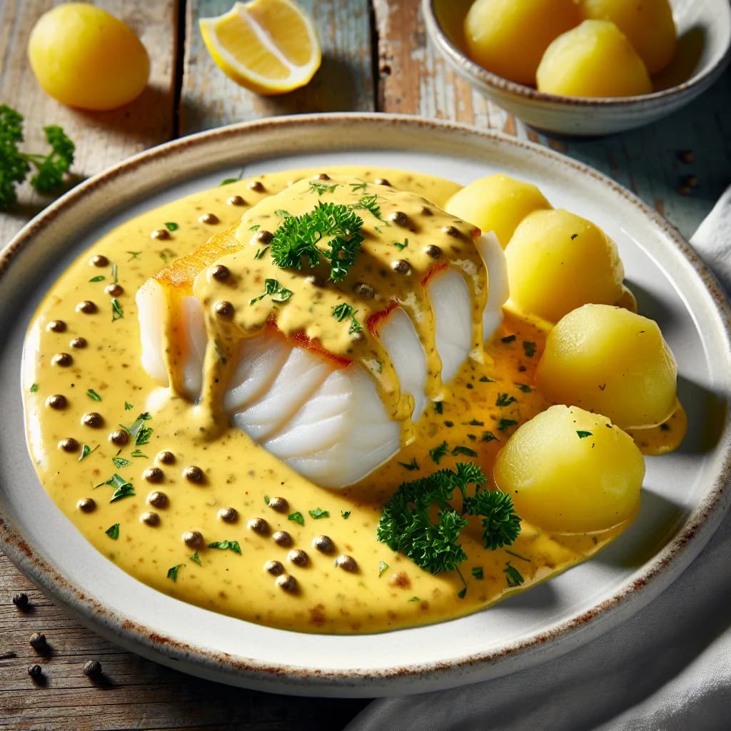Norwegischer Kabeljau in Senfsauce