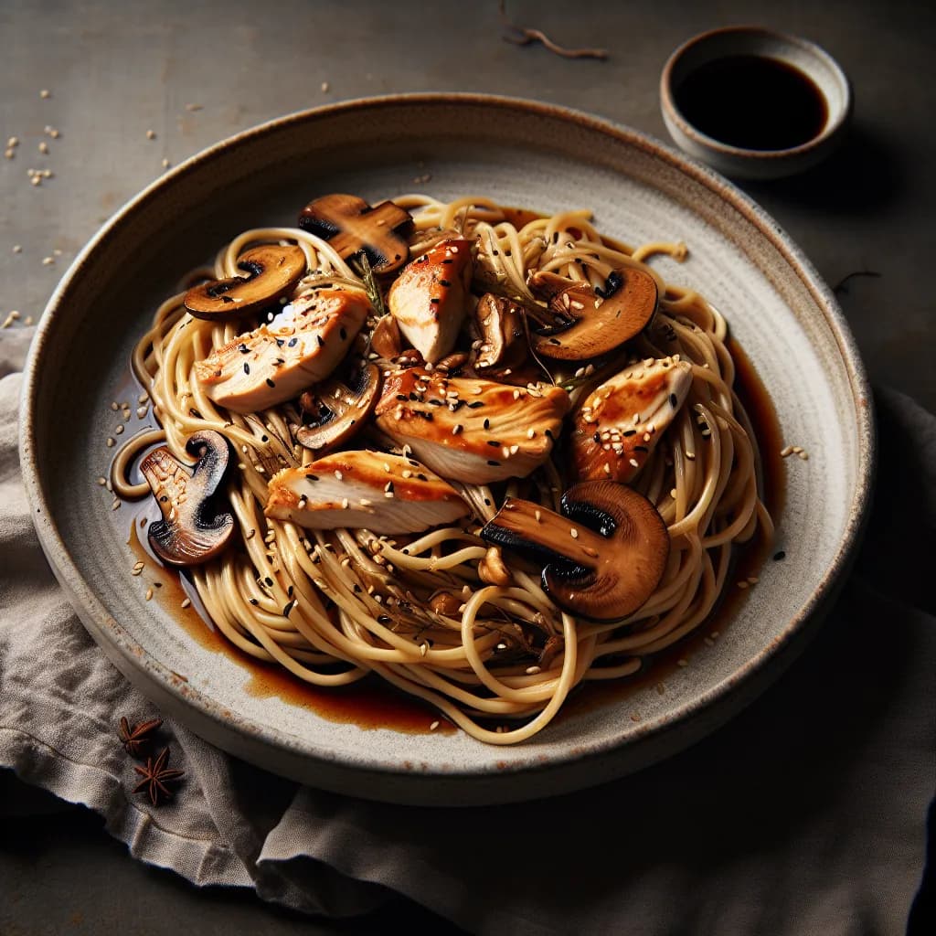 Nouilles au poulet et champignons